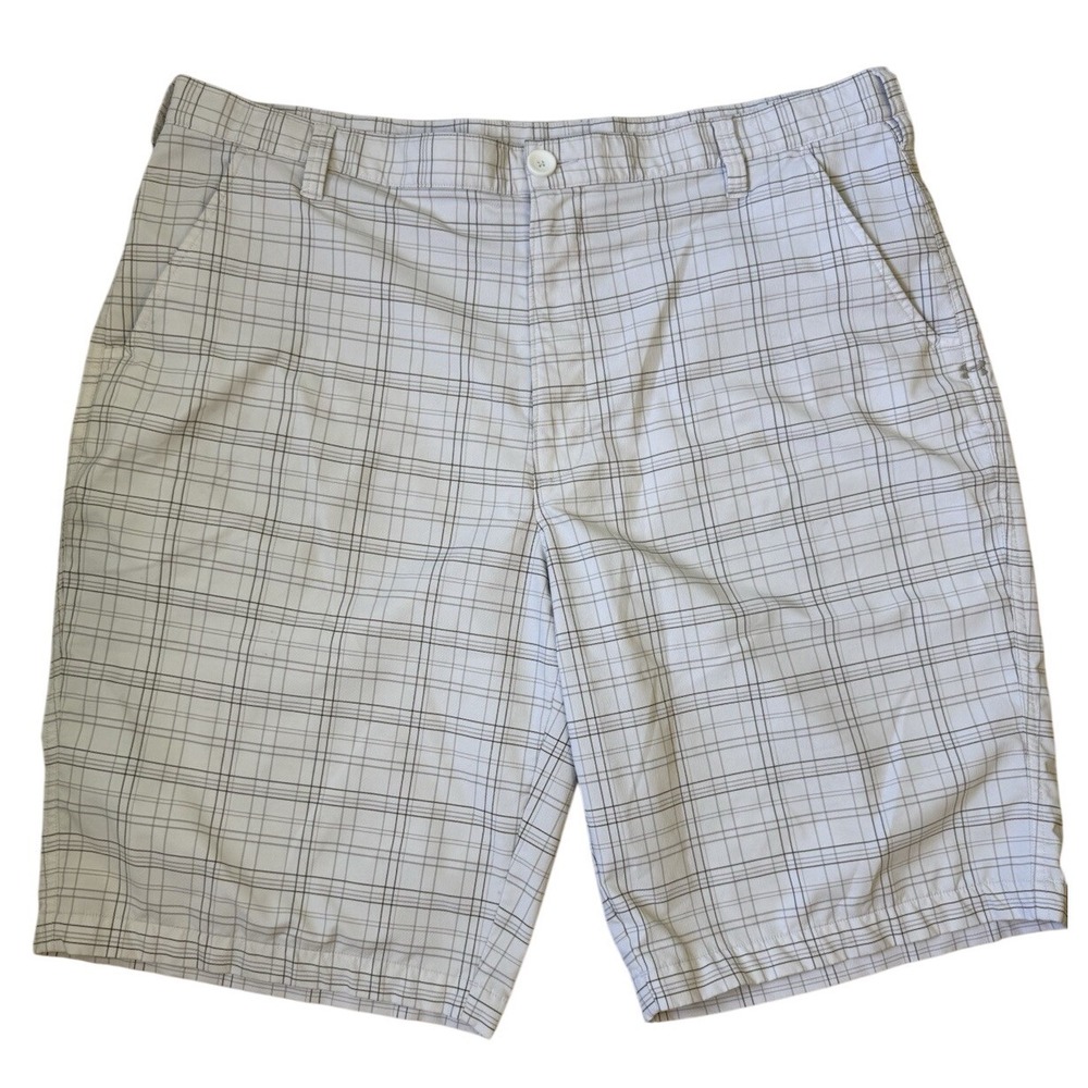 Under Armour Golf Shorts Men 40 Plaid White Performance Stretch Casual